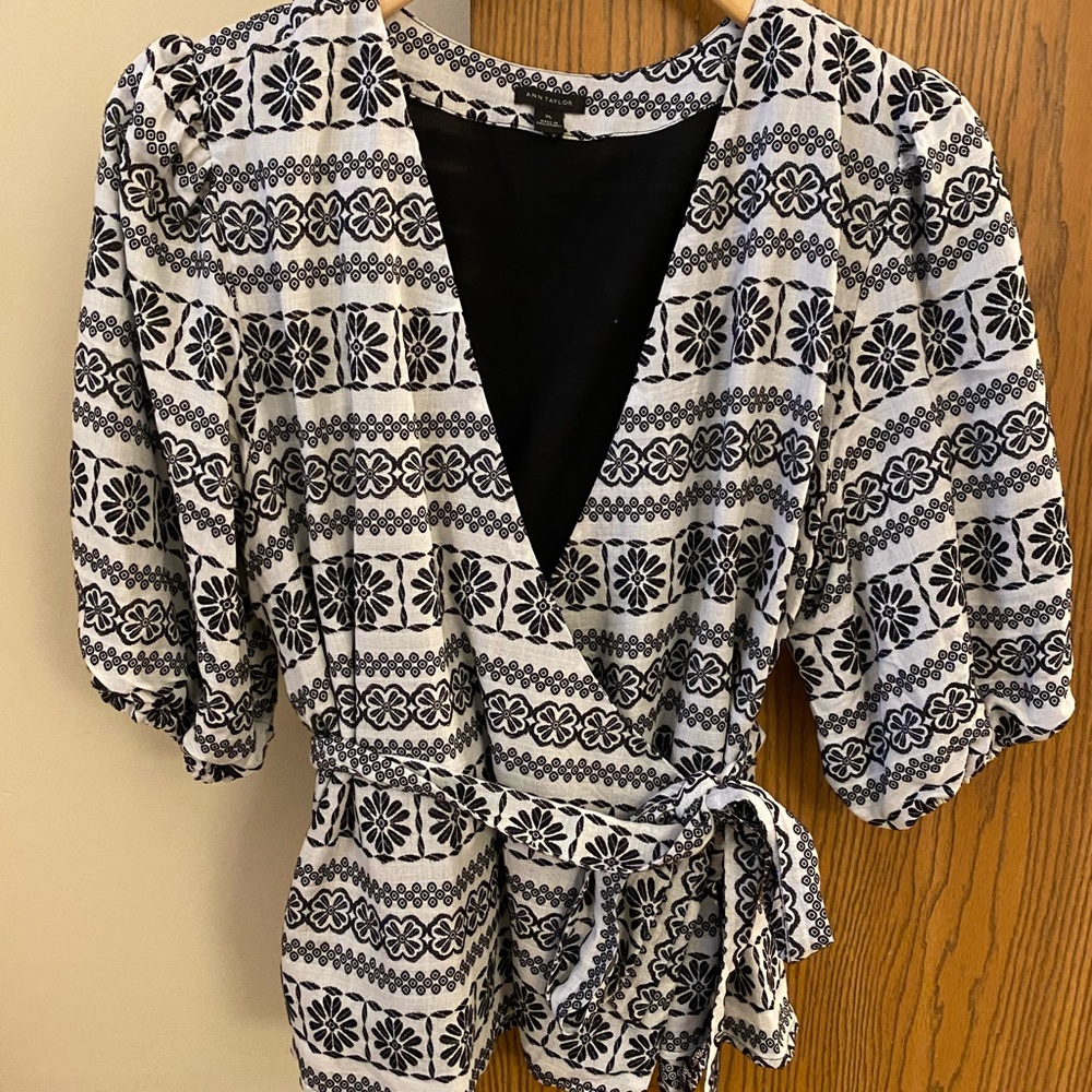 Black and white patterned blouse